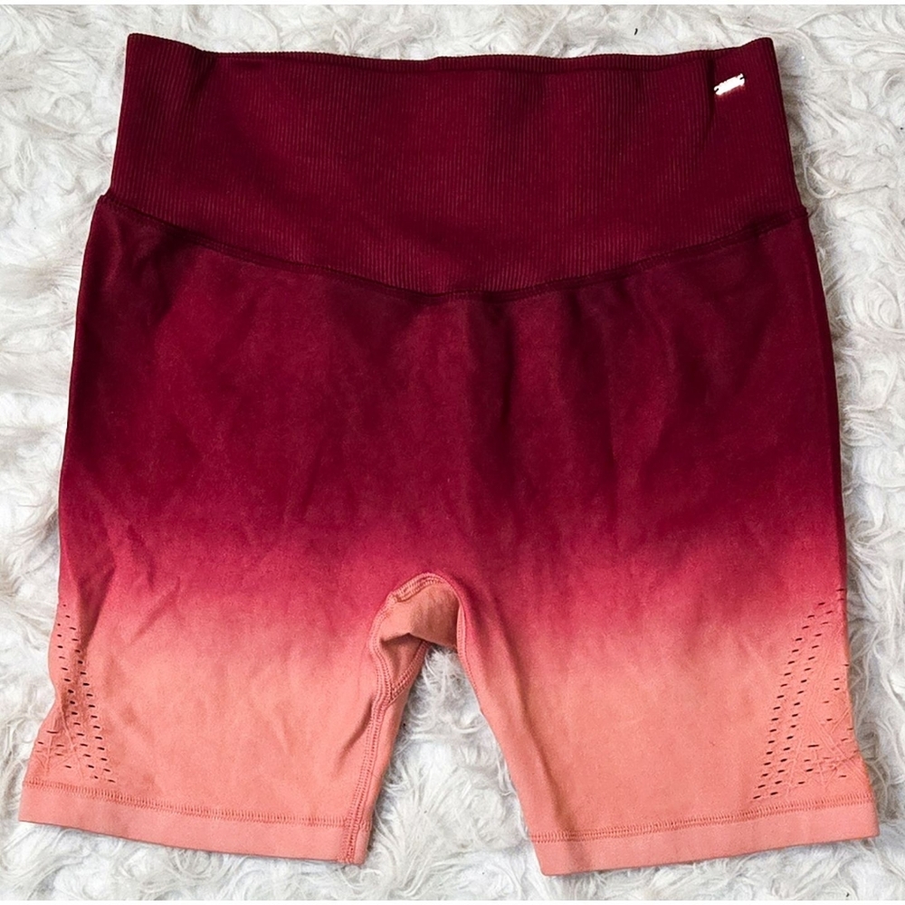 VS Pink Sport Biker Shorts Ombre Stretch Seamless Red Orange Peach Workout